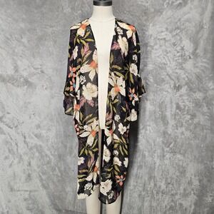 Everly Women Floral Sheer Kimono Cardigan Duster Ruffle Whimsical Romantic S USA